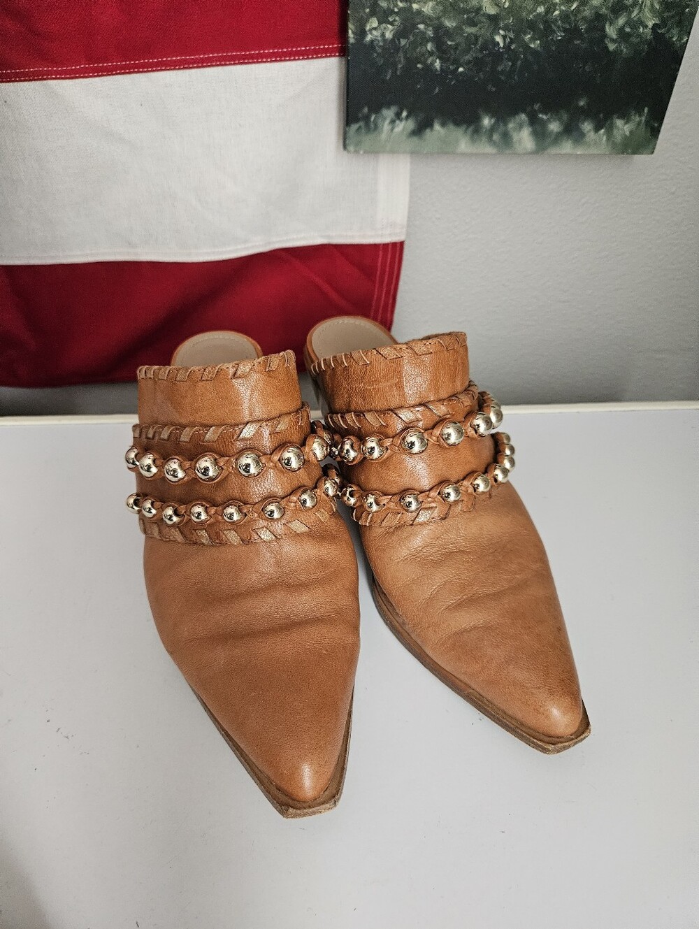 DONALD PLINER western mule size 8 chestnut brown with gold studs Rierie